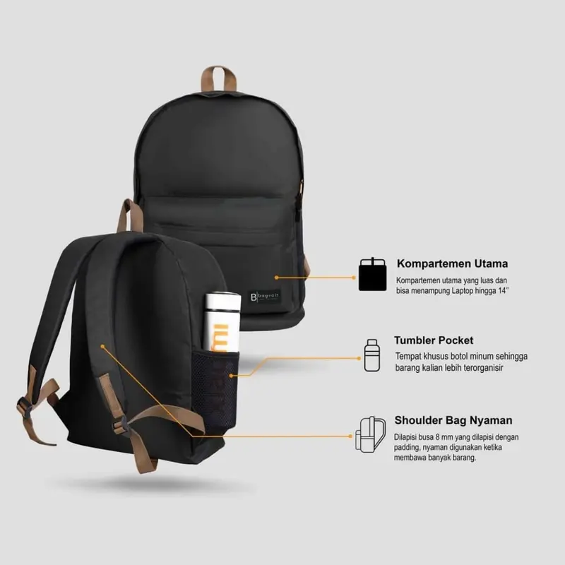 Tas Ransel Pria Tas Laptop Punggung Backpack Wanita Kuliah Tas Sekolah Polos 3