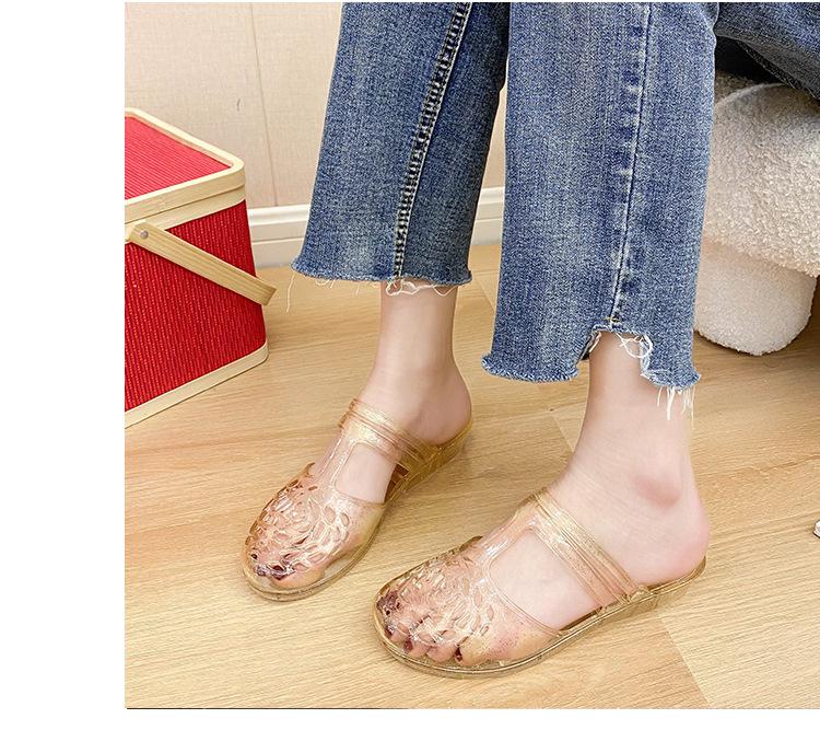 Product Introduction of Dép Lê Thời Trang, Xuyên Biên Giới, Dành Cho Nữ, Mặc Ngoài Trời Mùa Hè, Mũi Tròn, Khoét Lỗ Phẳng, Màu Trơn Chất Liệu PVC Trong Suốt, Phong Cách Thường Ngày Dép Lười Nữ 10
