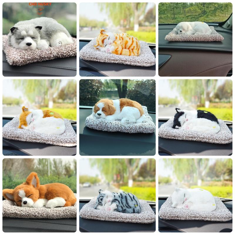 Chó mèo Size to nằm ngủ có thảm Y hình - Thú bông Để xe Deco Mô hình chó mèo bông giống thật 99% có than hoạt tính khử mùi trang trí xe oto, phòng làm việc,size thảm to (20-26)cm, có tiếng kêu mô phỏng Nội Thất xe hơi gấu bông chó mèo Để taplo xe oto