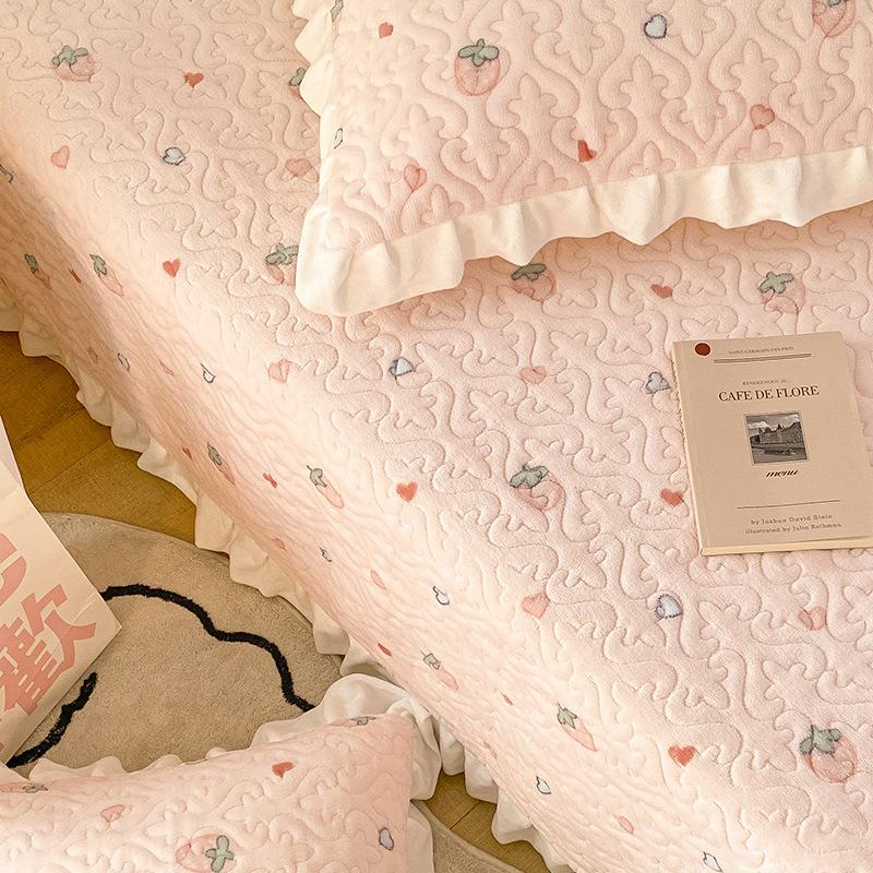 Thickened Bed Sheet New Non-Slip Milk Velvet Cotton Printed Bed Cover Bedding Three-Piece Set 3