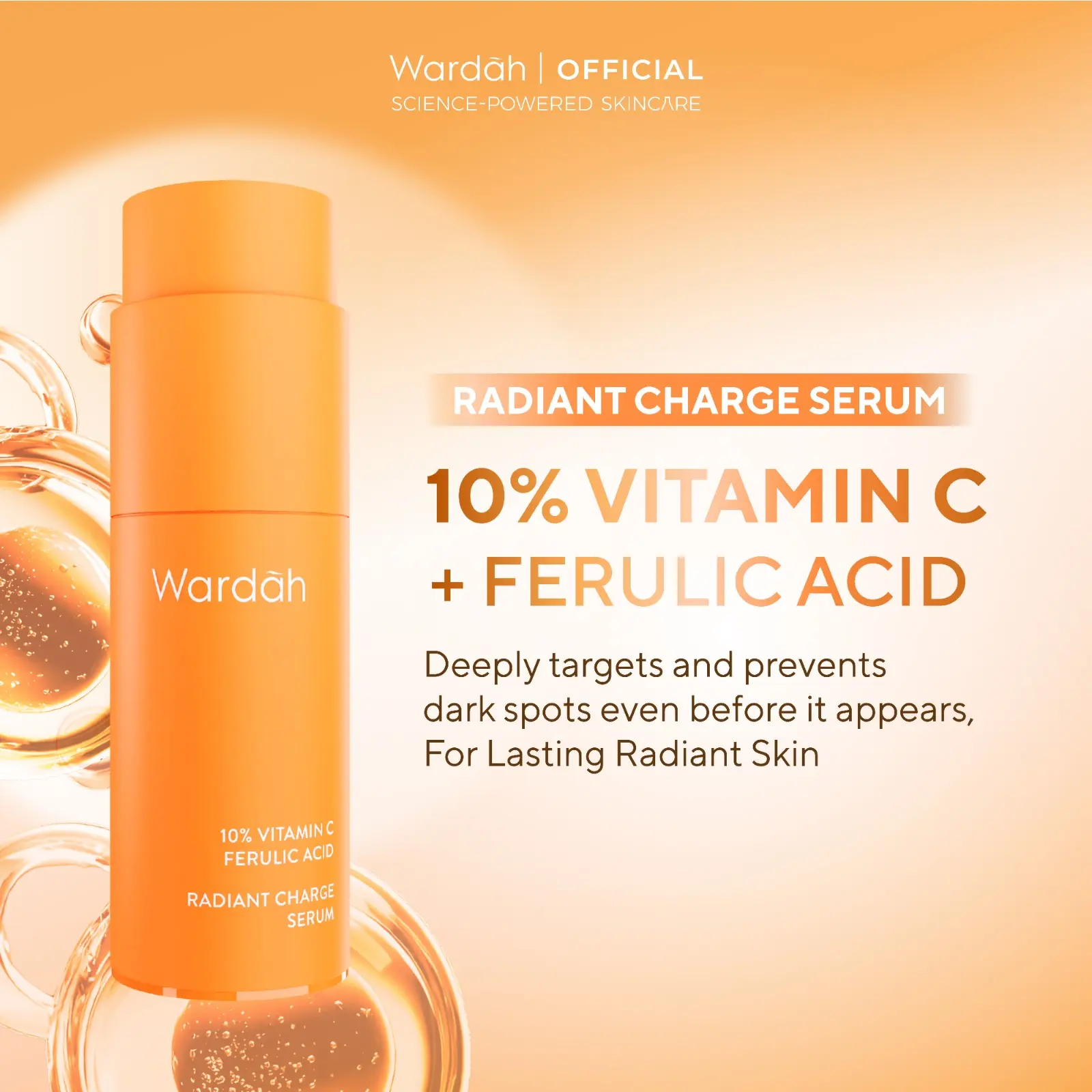 Wardah serum Vitamin C 10% + Ferulic Acid Radiant Charge Serum 20 ml - Brightening Serum yang Mencerahkan dan Mencegah Noda Hitam Tak Terlihat untuk Kulit Cerah Lebih Lama