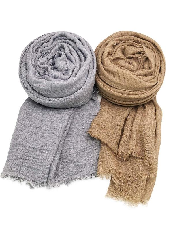 Women's Elegant Plain Color Crinkle Scarf (3pcs/set), Casual Soft Comfortable Shawl, Fashionable Wrap Headscarf for All Seasons, Women Accessories for Daily Wear 2