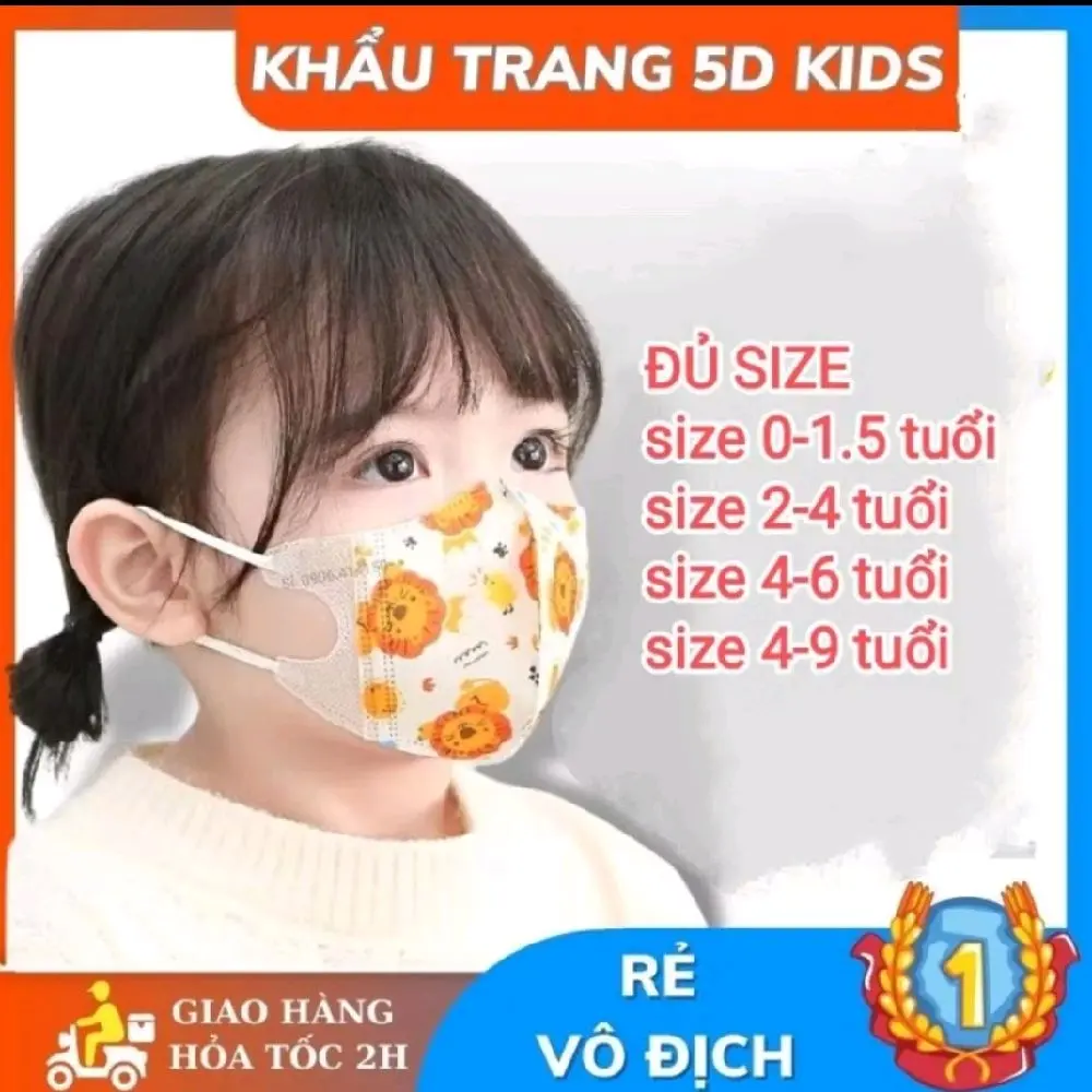 Combo 200 chiếc khẩu trang 5d cho bé từ 0-9 tuổi