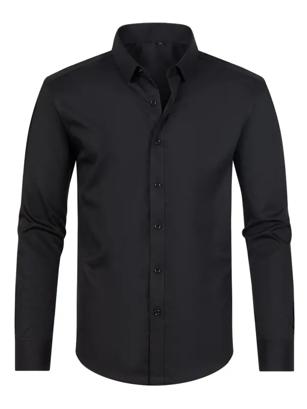 Men's Regular Fit Solid Color Button Front Shirt, Long Sleeve Woven Top For Business Work Office, Men's Top For All Seasons 4