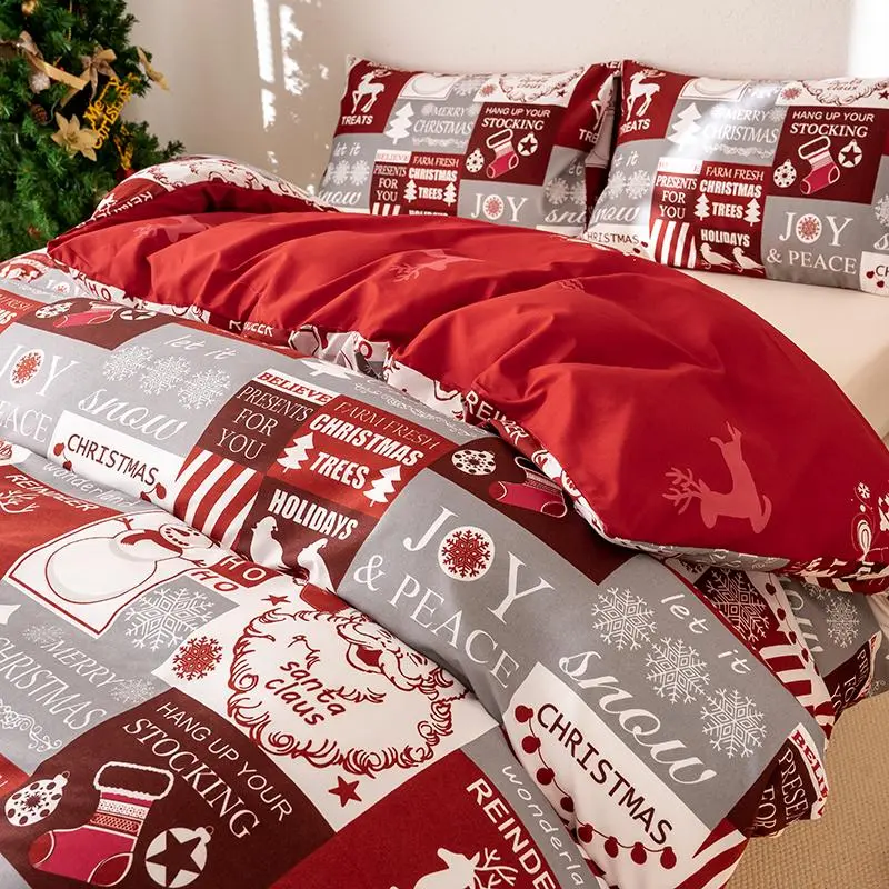 Christmas Cartoon Pattern Bedding Set, 3 Counts/set Including 1 Duvet Cover & 2 Pillowcase without Filler, Soft Comfortable Bedding Set for Home Bedroom Decor 5