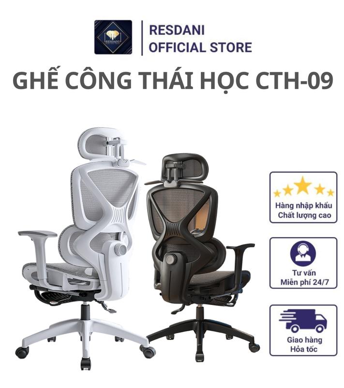 CTH-09 Ghế Xoay Công Thái Học Tựa Lưng Thay Đổi Linh Hoạt Thiết Kế Bảo Vệ Cột Sống Ngả Lưng 135 Độ Resdani ghế công thái học ghế xoay