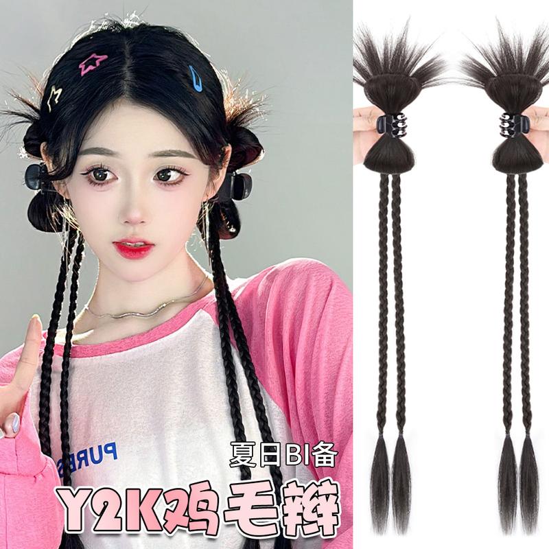 Y2K-Tóc Giả Cầu Lông Nửa Cà Vạt, Bím Xoắn, Phong Cách Lười Biếng, Đầu Cô Gái, Kẹp Lấy, Tóc Đuôi Ngựa Giả, Chồi