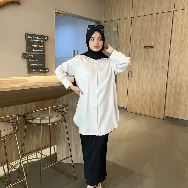 Inara Tunic Kemeja Tunic Bahan Rayon Twill Size Lengkap Putih Putih Polos Polos Polos Polos Polos Polka Dot 5