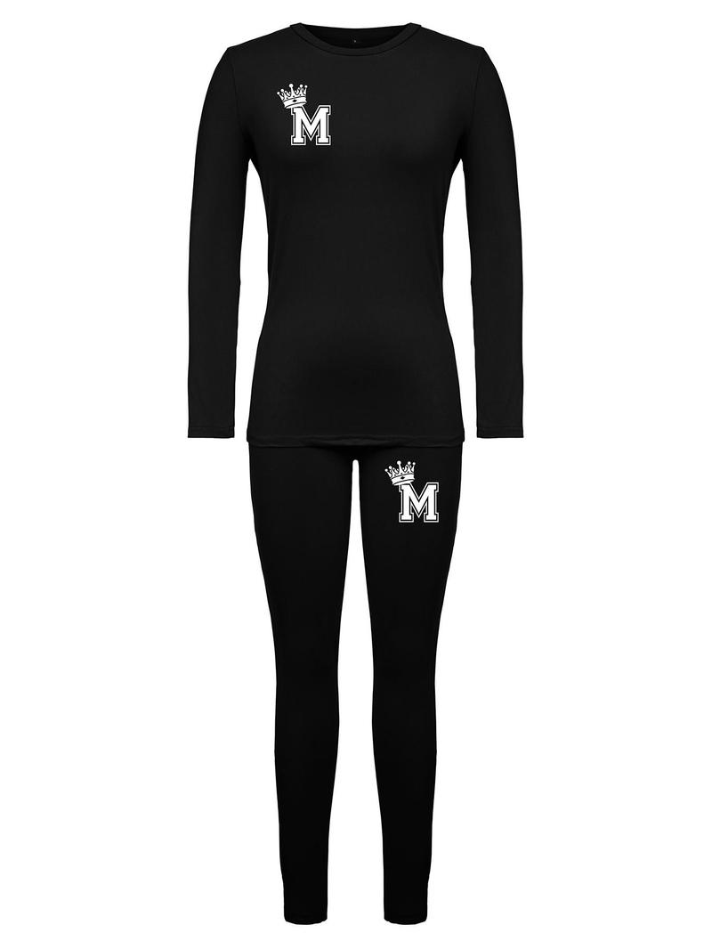 Product Introduction of Women's Crewneck Graphic Tee & Elastic Waist Pants Set, Chic Long Sleeve Crew Neck T-shirt & Skinny Pants Co-ord Set, Casual Outfits for Lady, Comfort Womenswear Suits 13