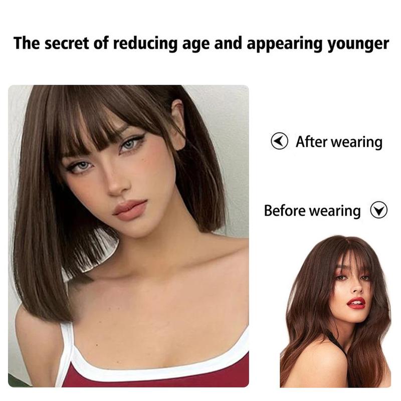 Product Introduction of Fashion Girl Wig Bangs Front Fringe Bangs French Bangs Wig Invisible Seamless Hairpieces For Women Synthetic Bangs Clip In Bangs Extensions Bald Hair Replacement Hair Blocks 25