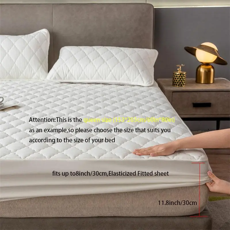 Solid Color Waterproof Fitted Sheet, 1 Count Soft Simple Bedding Quilted Mattress Cover, Bedding Supplies for Home Bedroom, Guest Room, Apartment, School 6