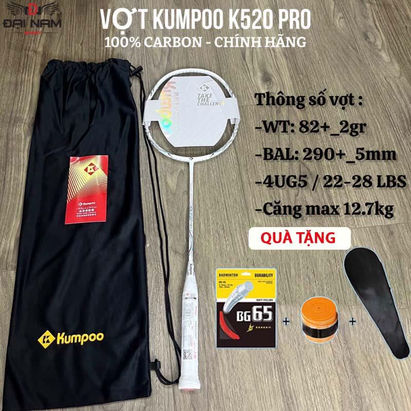 Kumpoo Vợt Cầu Lông K520 Pro Căng Sẵn 11kg Khung Carbon 100% Trọng Lượng 82+2g Chu Vi Cán G5 Quà Tặng Cuốn Cán Và Bao Đựng Vợt