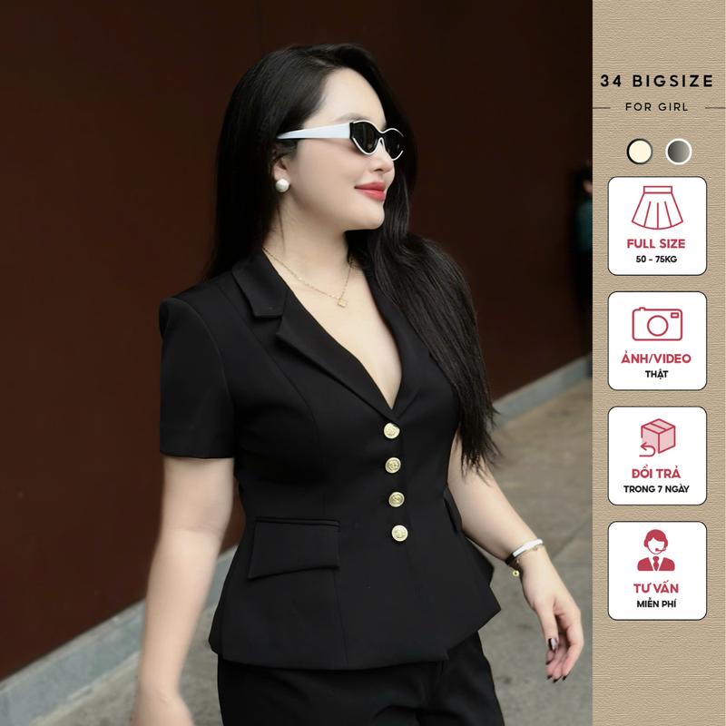 Áo kiểu bigsize cổ vest hở ngực 34AK042 34 Bigsize áo vest form ôm cho nữ thanh lịch sang trọng phù hợp đi làm đi tiệc