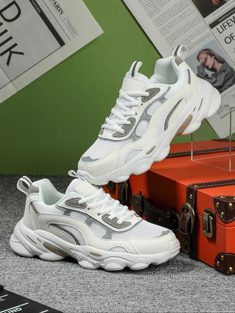 Product Introduction of Men's Fashionable Patchwork Lace Up Low Top Sneakers, Casual Comfortable Breathable Sports Running Shoes, Male All-match Round Toe Chunky Sneakers for Daily Life 5