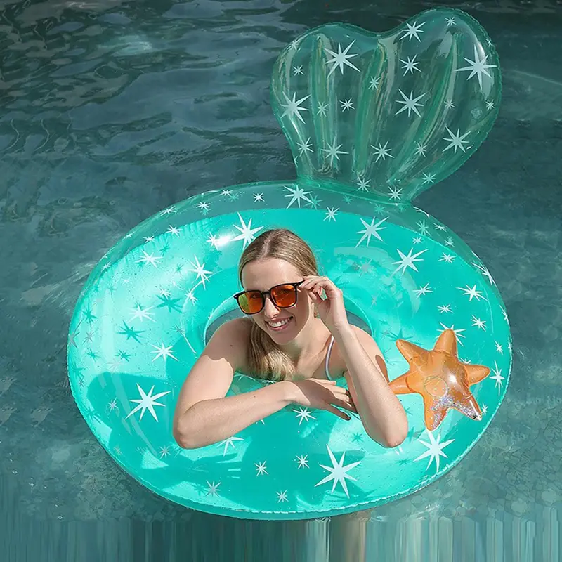 Mermaid Design Pool Buoy, Inflatable Swimming Ring, Shiny Pool Float, Summer Outdoor Beach Party Pool Float, Swimming Circle for Women & Girls 7