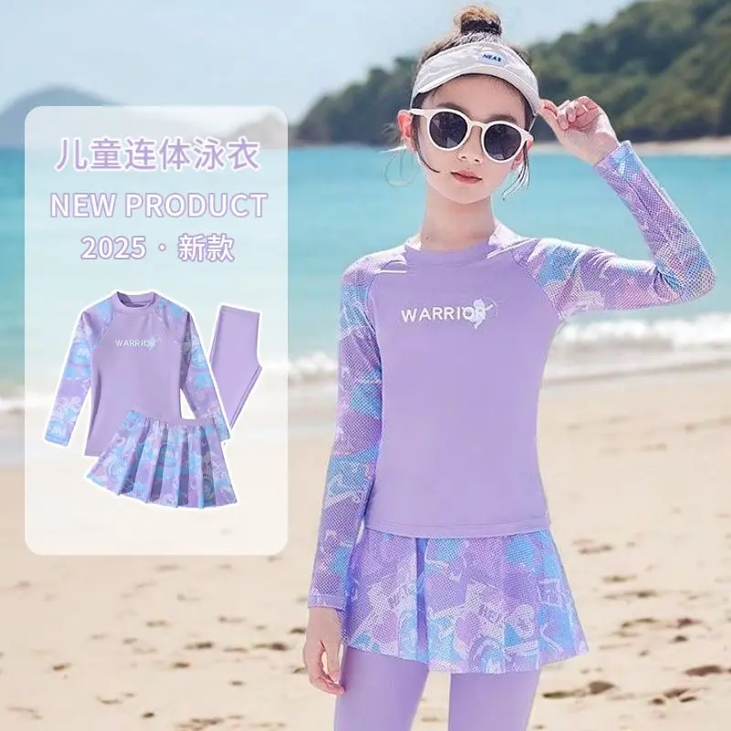 Đồ Bơi Cho Bé Gái, Bộ Bốn Mảnh, Hai Mảnh Áo Dài Tay Và Quần Dài, Phong Cách Mới 2025, Thích Hợp Cho Bé Gái Lớn Hơn, Với Chức Năng Mùa Hè, Lý Tưởng Để Đi Bơi