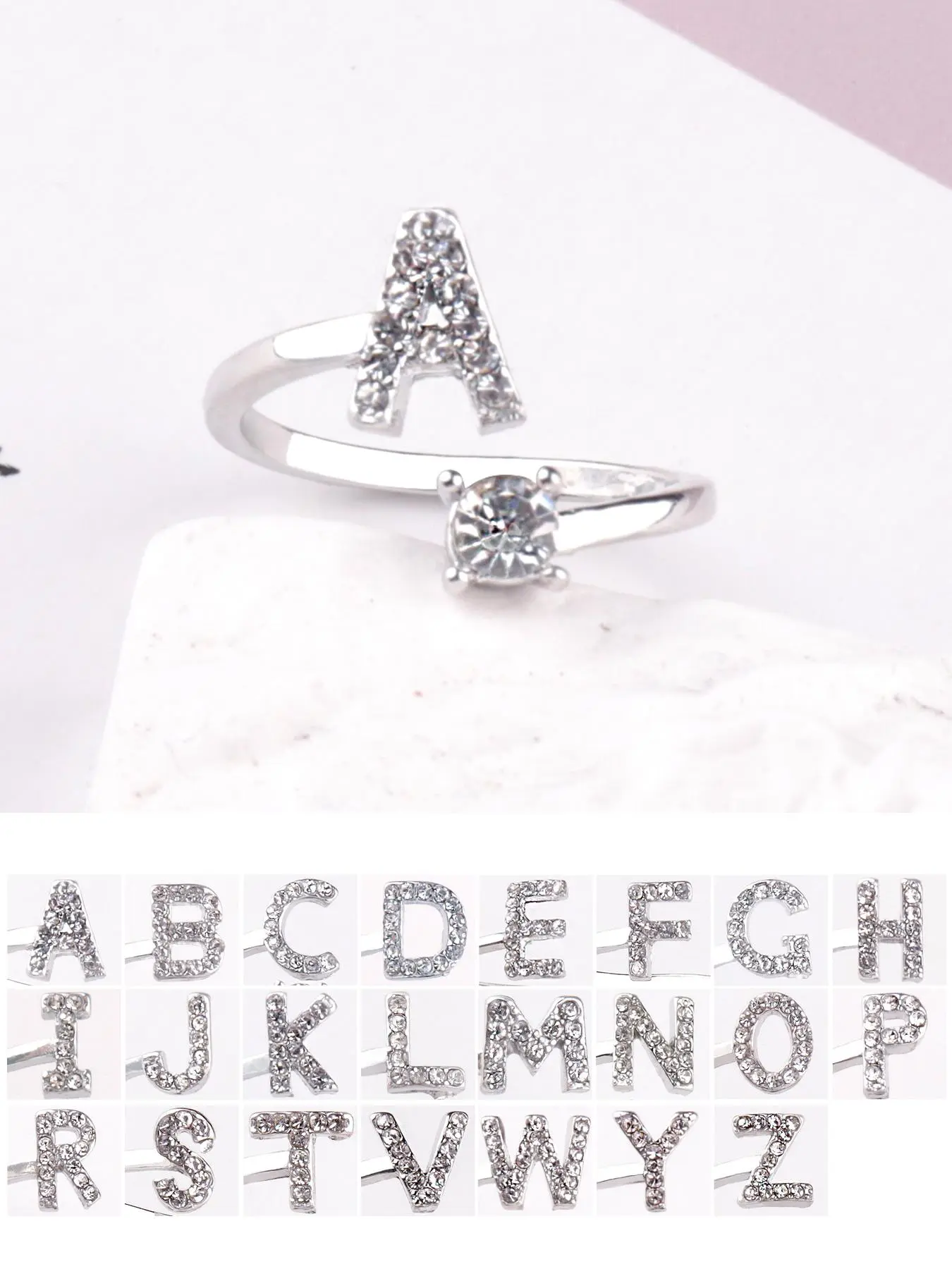 Rhinestone Decorated Alphabet Letter Design Ring, Summer Outfits 2024 for Women & Girls, Trendy All-match & Exquisite Jewelry for Gift