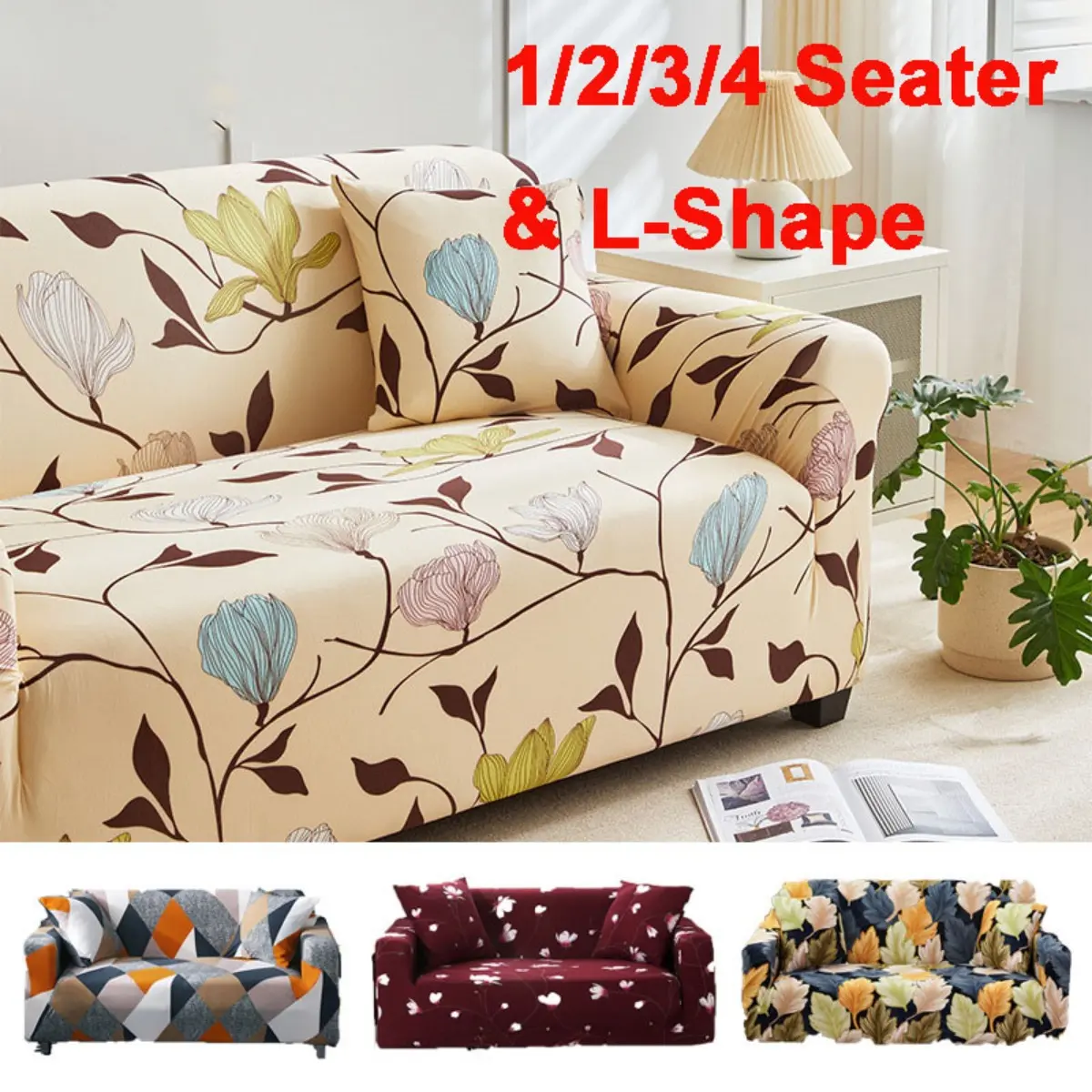 Sarung Sofa Bentuk L, Pelbagai gaya, 1 / 2 / 3 / 4 Tempat Duduk, Sarung Selipar Bercetak Elastik, Sarung Sofa, Sarung Tempat Duduk Sofa