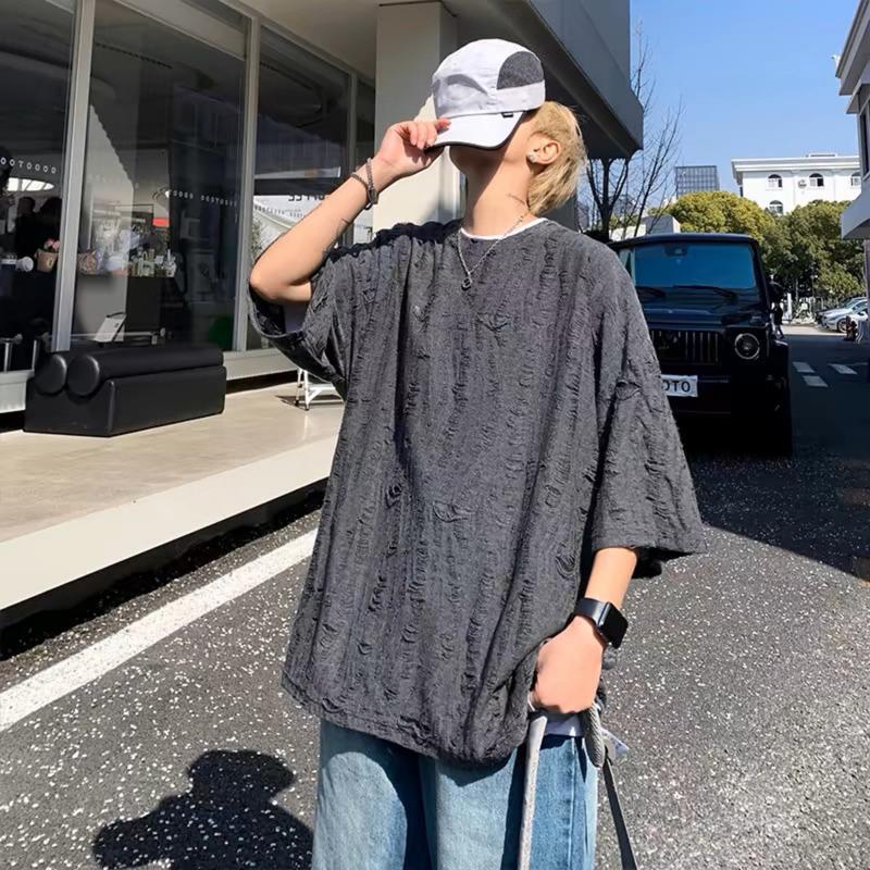 Combo 2 Áo Phông Nam Thiết Kế Rách Retro Damage ATINO L.3.2861 VN Form Regular Menswear Tre Bi Tre Bi Đen