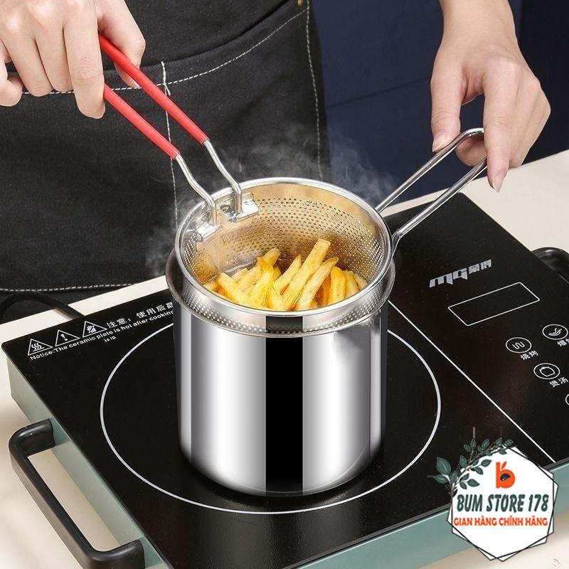 Nồi Chiên Ngập Dầu Inox 1200ml Kèm Rổ Chiên Sâu Lòng, Bộ Nồi Chiên Nhúng Kèm Rổ…