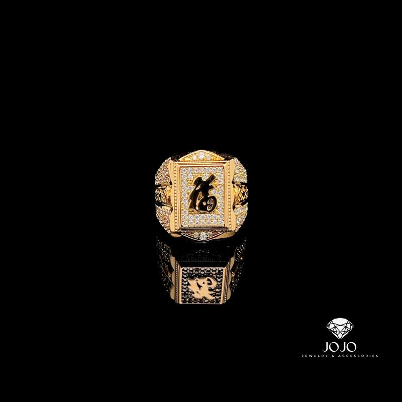 N1211 Nhẫn nam chạm khắc chữ thiết kế sang trọng có lót lòng JOJO