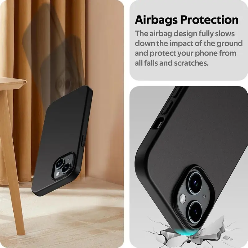 Ốp Mềm Silicon Lì Thiết Kế Sang Trọng, Tương Thích Với iPhone 15, 14 Plus, 13, 12 Mini, 11 Pro, XS Max, X, XR, SE 2, 3, 7, 8 Plus, Siêu Mỏng, Màu Đen Trơn, Vỏ Bảo Vệ 3