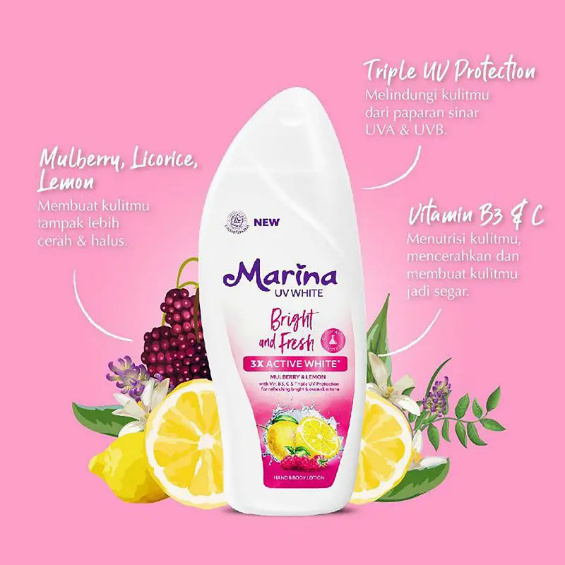 Marina UV White Hand And Body Lotion Nourish and Bright / Healty & Glow / Hydra Bright / E Collagen Asta 185 ml - Losion Badan 185ml 2