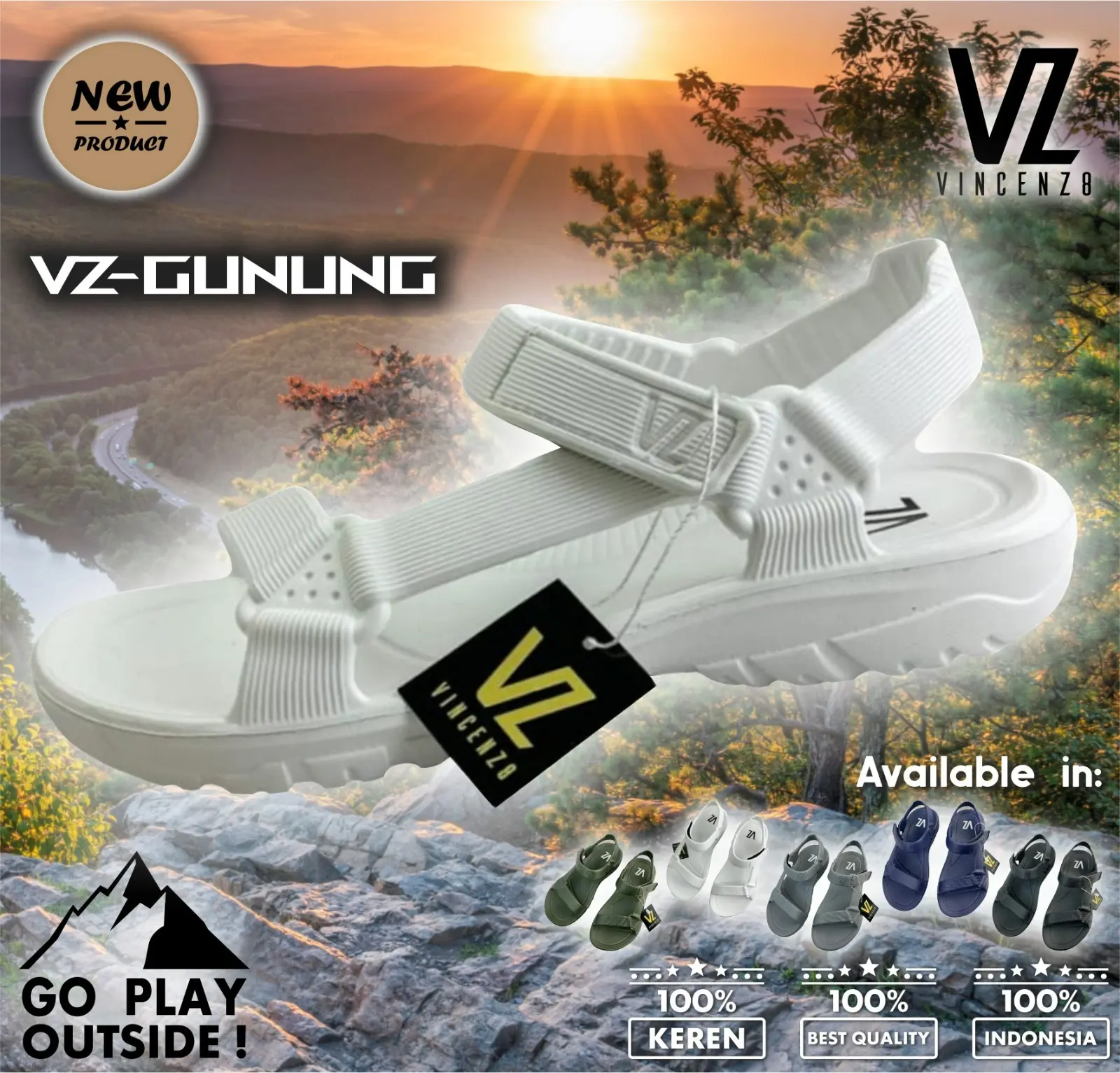 VINCENZ8 Sandal Gunung Pria Vincenz8 Pria Terbaru Sendal Hiking Keren Sandal Cowok Simpel Black Karet