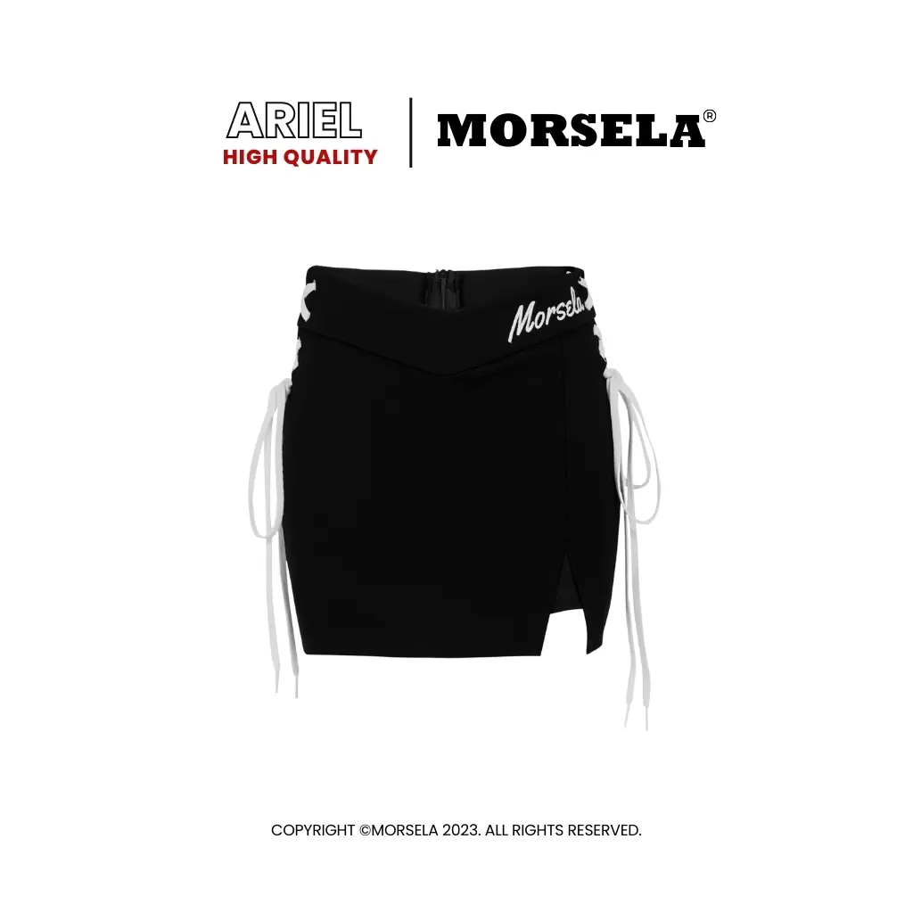 Chân váy ngắn ôm body MORSELA xẻ tà đùi form chữ A cạp cao thêu logo phong cách sexy kèm quần bảo hộ trong  - ARIEL SKIRT