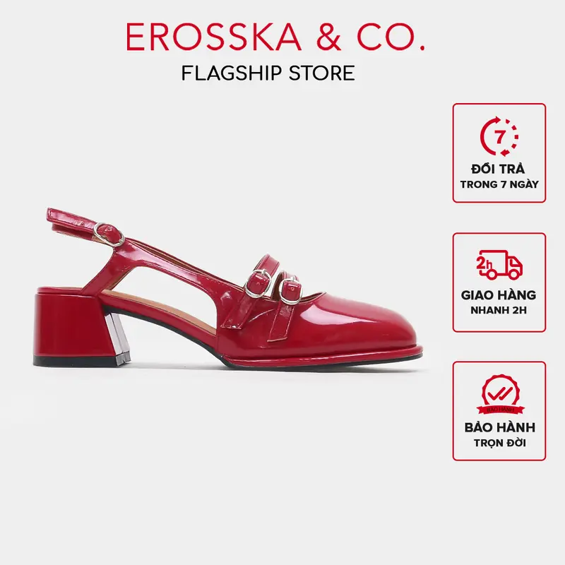 EROSSKA - Giày cao gót nữ Mary Jane quai ngang mũi vuông cao 5cm [Form Rộng lùi 1 size] - EL039 0