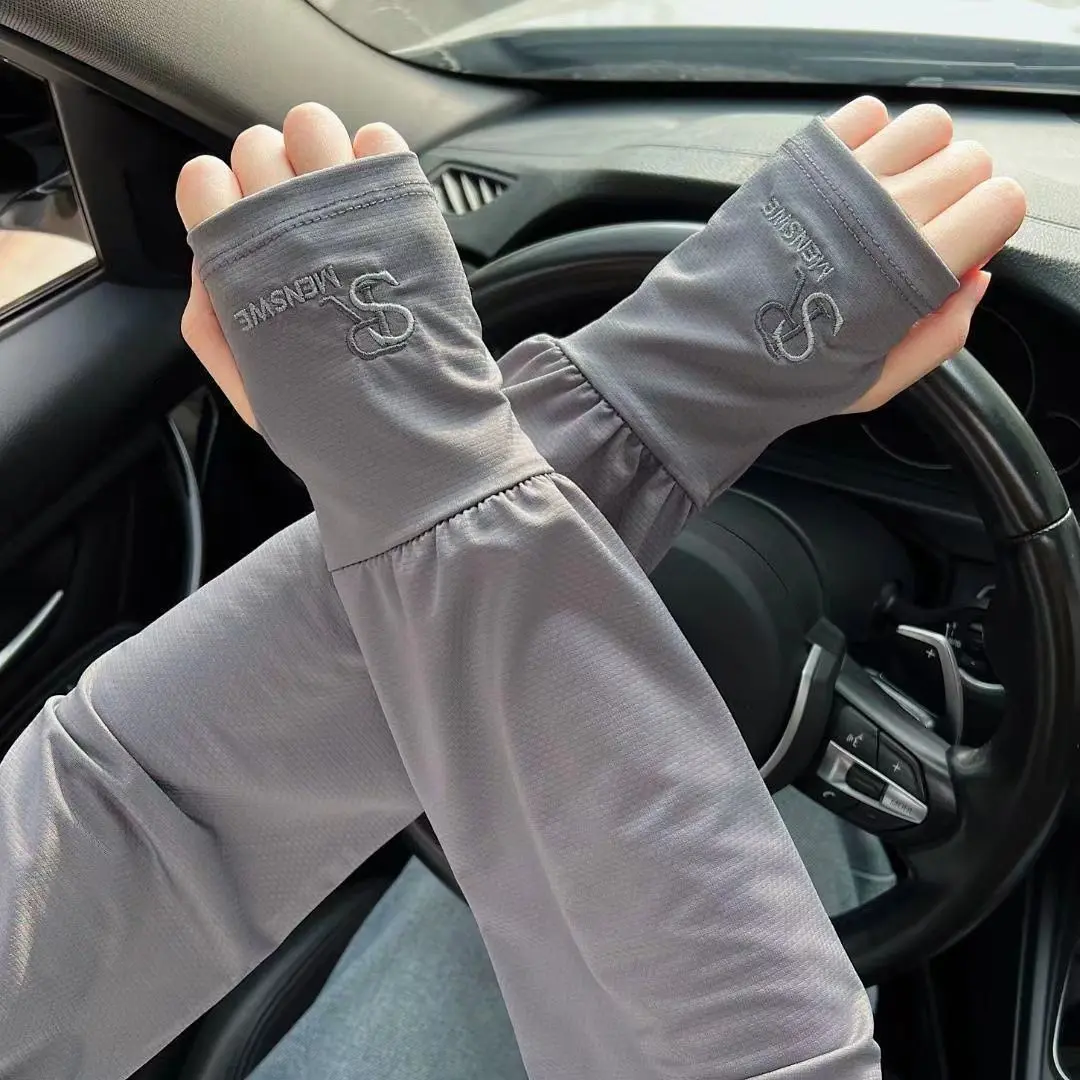 Men's Ice Silk Extended Wide Ice Sleeves Summer Plus Size Loose Sun Protection Arm Sleeves UV Protection Arm Covers