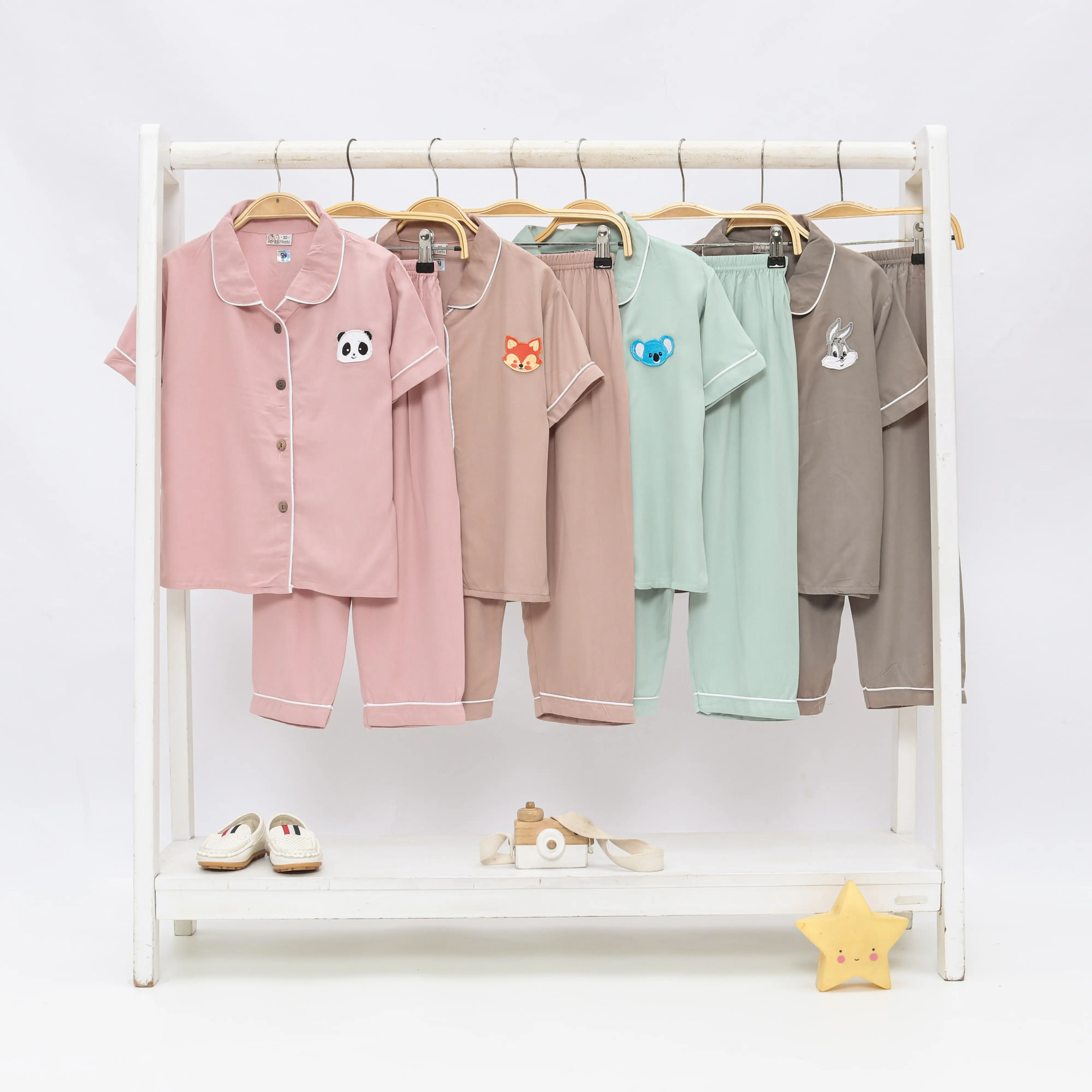 Set Pajamas Anak Baju Pendek Celana Panjang Bordir Usia 1-10th Lengan Pendek Bayi Baju Tidur Anak Perempuan Katun Newborn