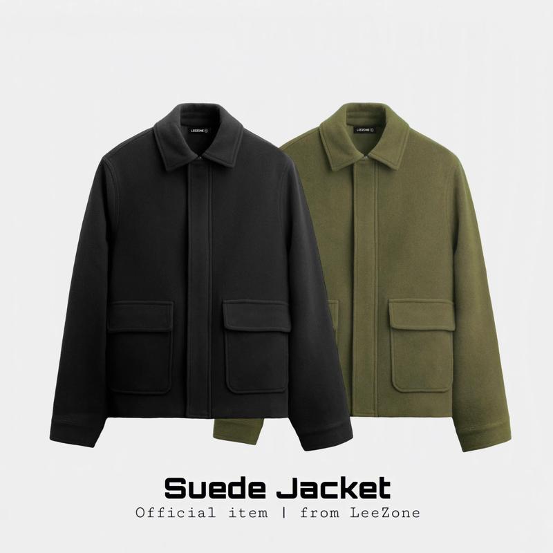 Áo khoác Da lộn nam LeeZone cao cấp | Da lộn túi hộp khóa kéo