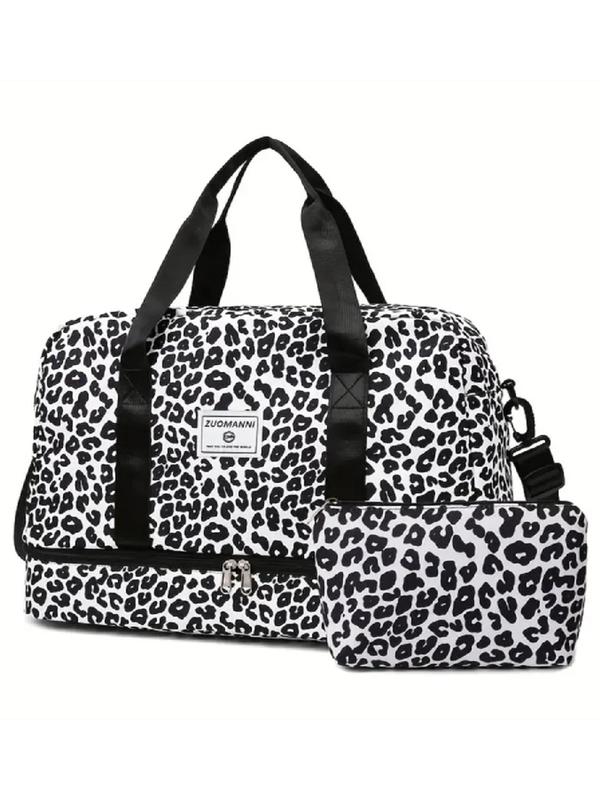 Leopard Pattern Zipper Carrier Travel Bag Set, Fashionable Leopard Print Duffle Bag, Durable Waterproof Travel Bag for Women & Girls 8