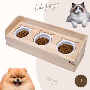LP166 โต๊ะอาหารสัตว์เลี้ยง พร้อมถ้วยเซรามิก ถ้วยอาหารแมว สุนัข ไม้เกรดA แข็งแรง มินิมอล