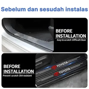 BISA COD 4 pcs Carbon 3D Door Sill Plate Guard Pelindung Pijakan Injakan Kaki