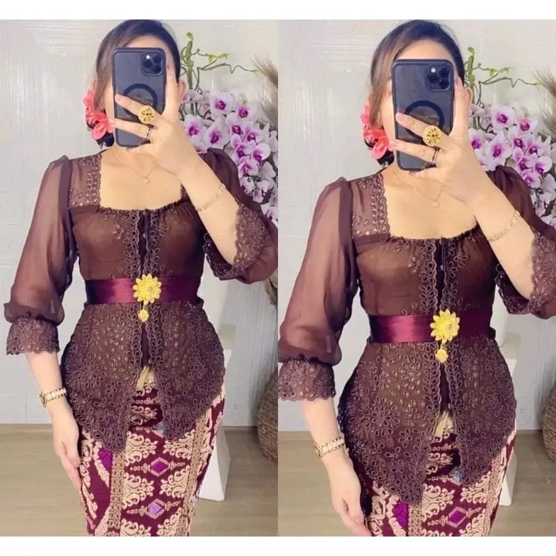 Kebaya Jadi Bordir Tangan Balon Leher Sabrina Motif Air Mata || Kebaya Adat Bali Modern || Kebaya Adat Bali Kekinian || Kebaya Adat Bali Murah