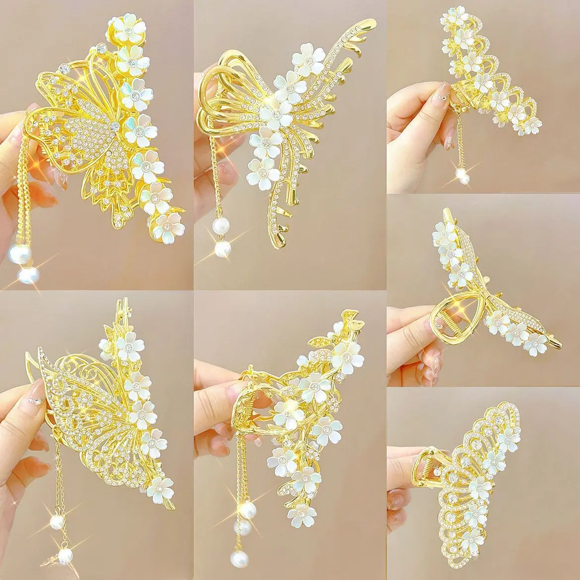 Kẹp Tóc Hình Bướm Vàng, Arulla, Kẹp Tóc Tua Rua Hoa Hợp Kim Kẽm, Kẹp Sau Đầu Sang Trọng Cao Cấp Của Cô Gái, Băng Đô Kẹp Cá Mập, Phụ Kiện Tóc