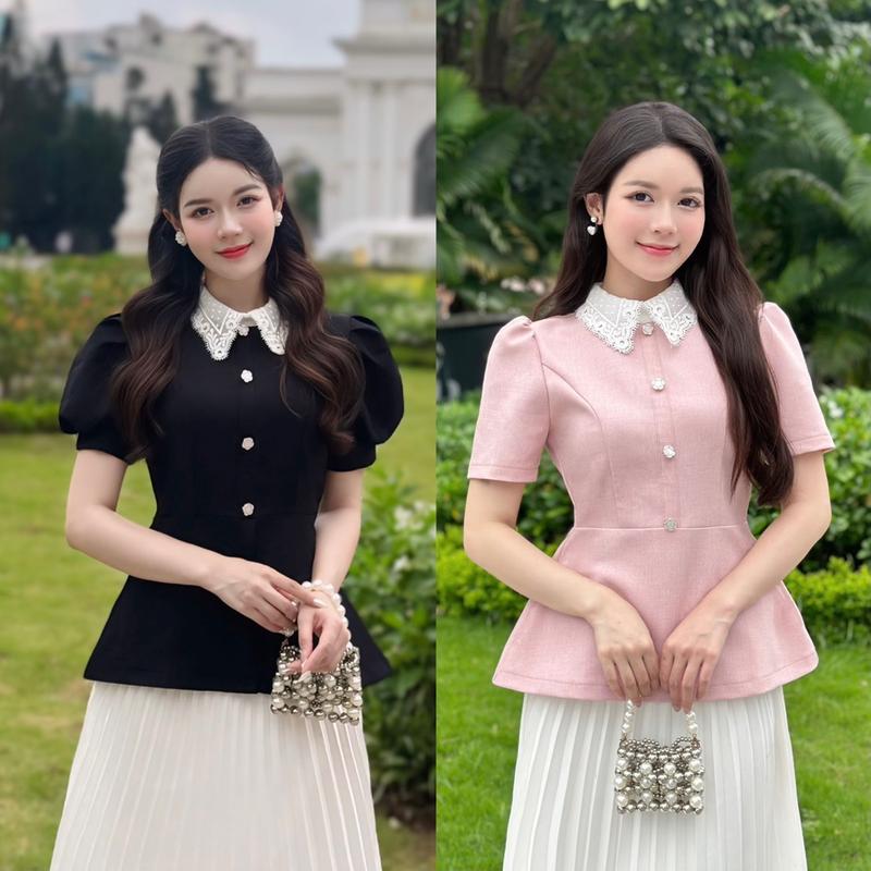 Marie set - Set áo peplum cổ ren chất liệu cao cấp ép 1 lớp mềm mịn kèm chân váy dập ly xếp ly thanh lịch giáo viên công sở kín đáo nhẹ nhàng DE JOLIE