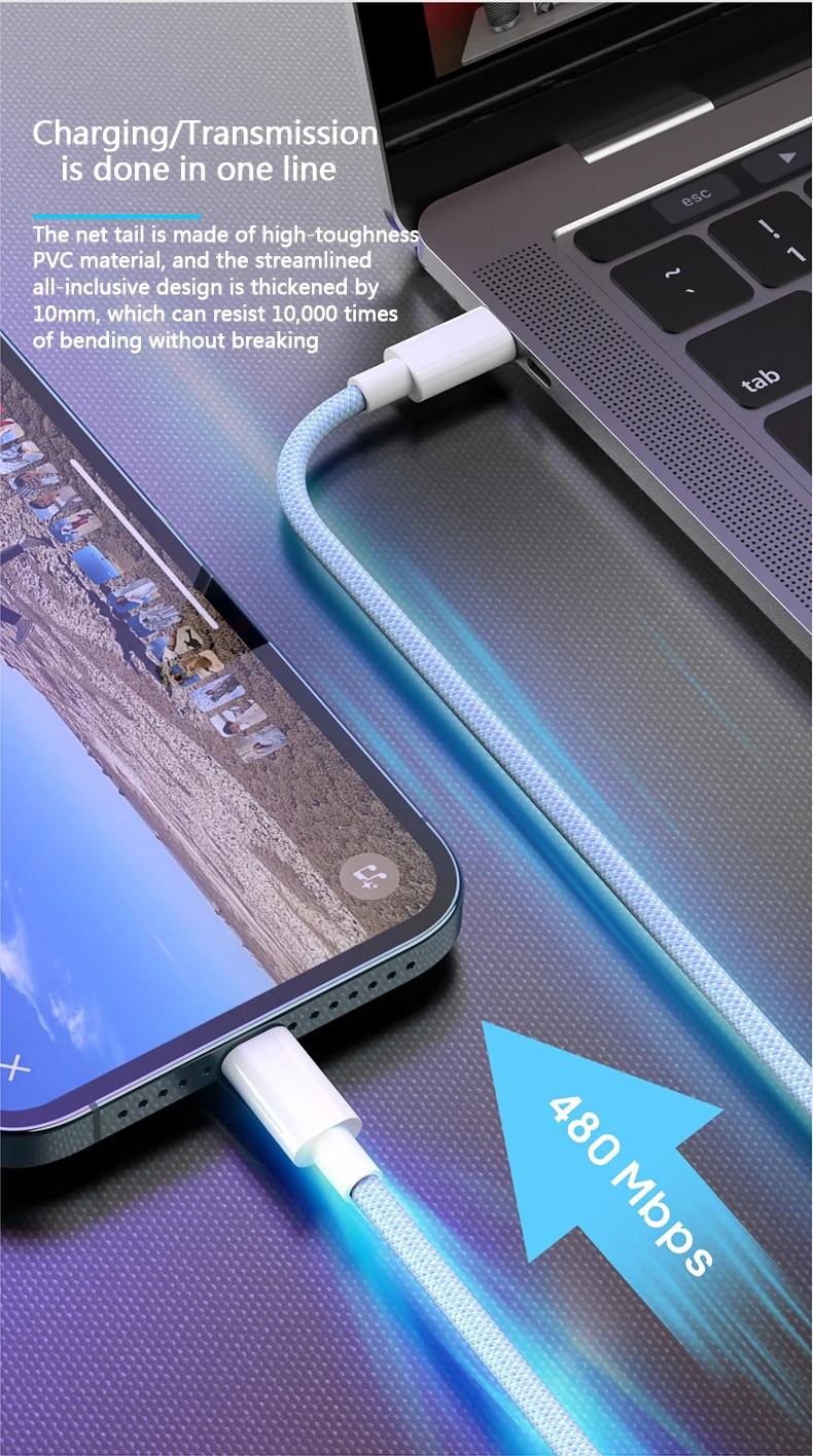 Product Introduction of Cáp USB PD 20W, 4 màu có sẵn, Tương thích với iPhone 14, 13, 12, Pro Max, 11 và iPad mini, Sạc nhanh Type C, Cáp dữ liệu USB C, Có sẵn trong 1m và 2m chiều dài 12