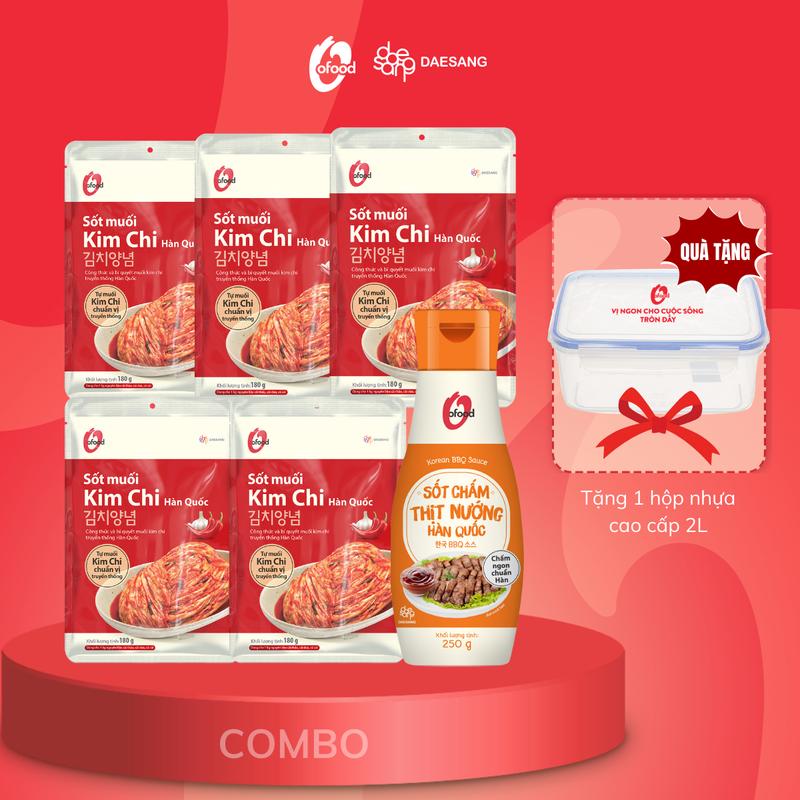 Combo 5 sốt muối kim chi và 1 sốt chấm thịt nướng O'food tặng 1 hộp nhựa cao cấp 2L