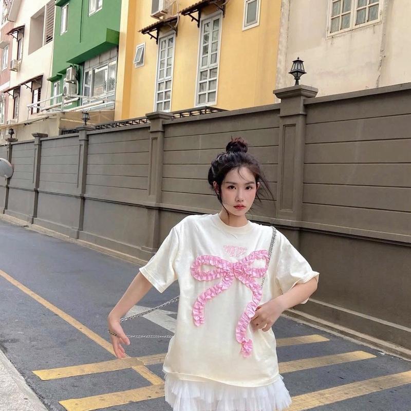 Áo thêu nơ rúm nổi phong cách Hàn quốc dễ thương 40-65kg nữ top women thun nỉ cổ tròn thun Hoodie 7