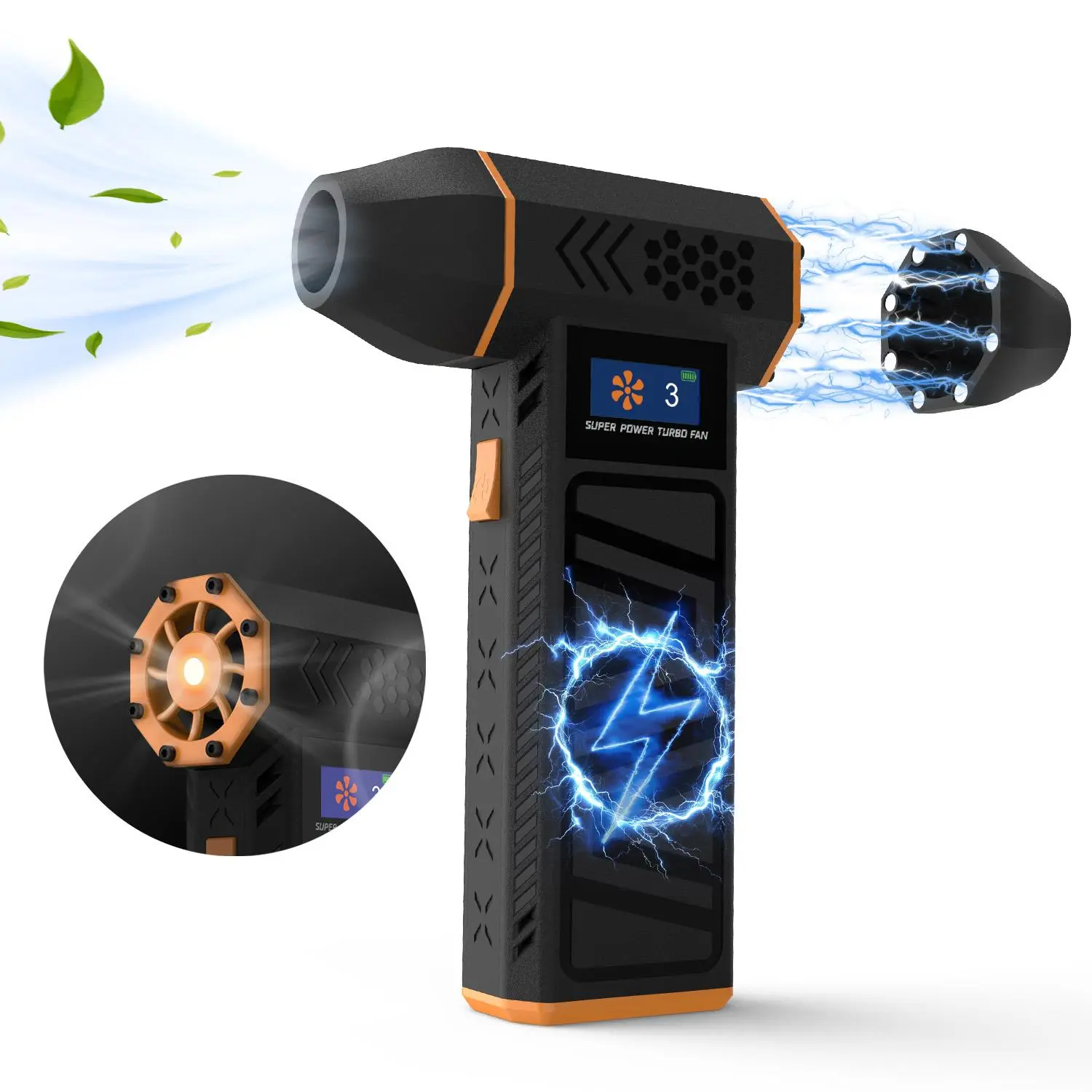 Portable Handheld Turbo Fan, USB Rechargeable 130000RPM High Speed Turbo Fan with LED Light, Multifunctional Handheld Dust Blower for Camping & Outdoor Use
