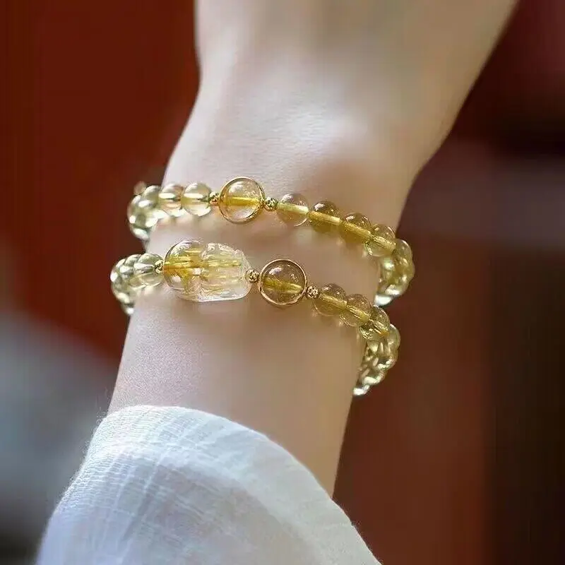 Natural Yellow Women's Pixiu Titanium Golden Hair Crystal Girlfriend Gift Bracelet Ethnic Style