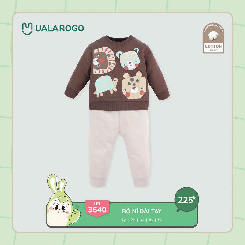 Bộ Nỉ Dài Tay Họa Tiết Động Vật Chất Liệu Cotton Cho Bé Từ 1-5Y UalaRogo UR 3640 5