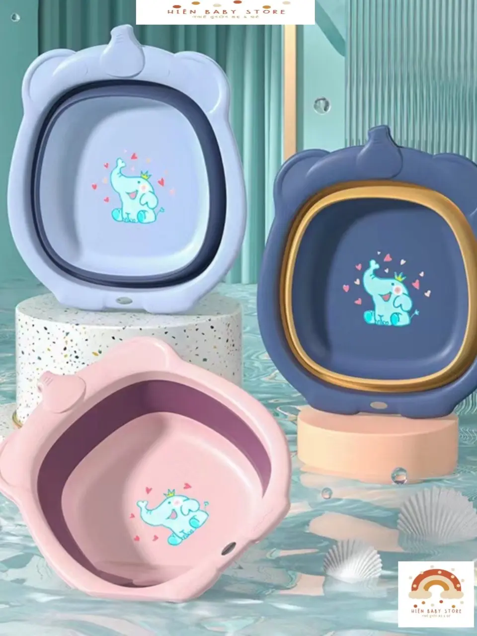 Chậu / Thau rửa mặt gấp gọn Silicon hình voi / hình thỏ cho bé yêu - Hiên baby syore