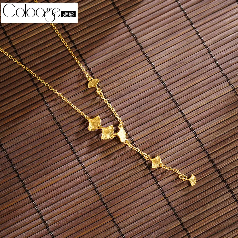 Vietnam Placer Gold Ginkgo Leaf Necklace Women's Light Luxury Clavicle Chain Jewelry Yiwu Accessories Manufacturers Supply One Piece Dropshipping tennis bracelet
