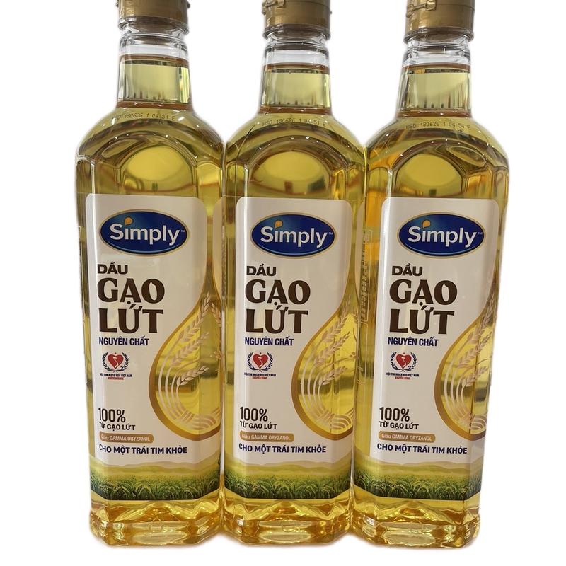 Combo 3 chai dầu ăn Simply Gạo Lứt nguyên chất 1 lít