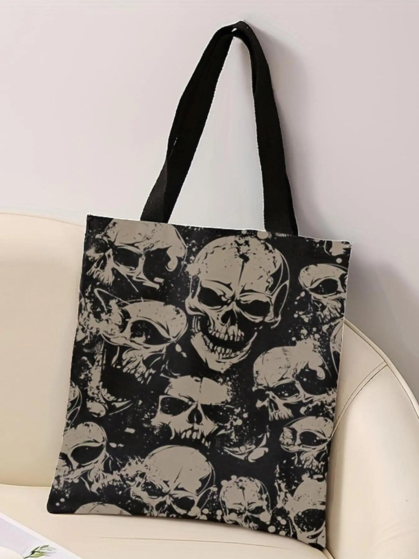 Women's Fashion Skull Pattern Tote Bag, Casual Versatile Shoulder Bag for Women, Large Capacity Shopping Bag, Trendy All-match Bag for Daily Life & Party Halloween