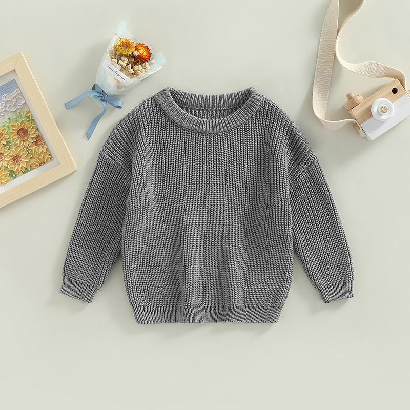 Product Introduction of Toddler Baby Round Neck Sweaters, Long Sleeve Solid Color Loose Knitted Pullovers 42